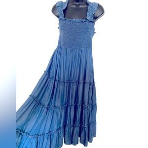 Boho chambray denim ruffle dress Sz L